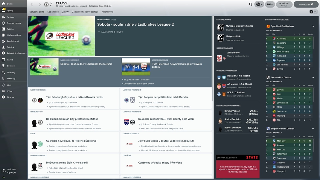 Football Manager 2018 Okrem klasickch sprv mete sledova aj dianie vo svete a na socilnej sieti podobnej Twitteru.