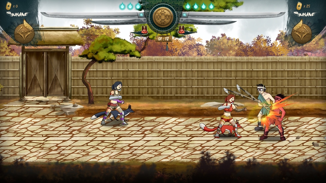 Samurai Riot V kooperácii môžu mať obaja hráči rovnaké postavy, ale každá má iný bonus.