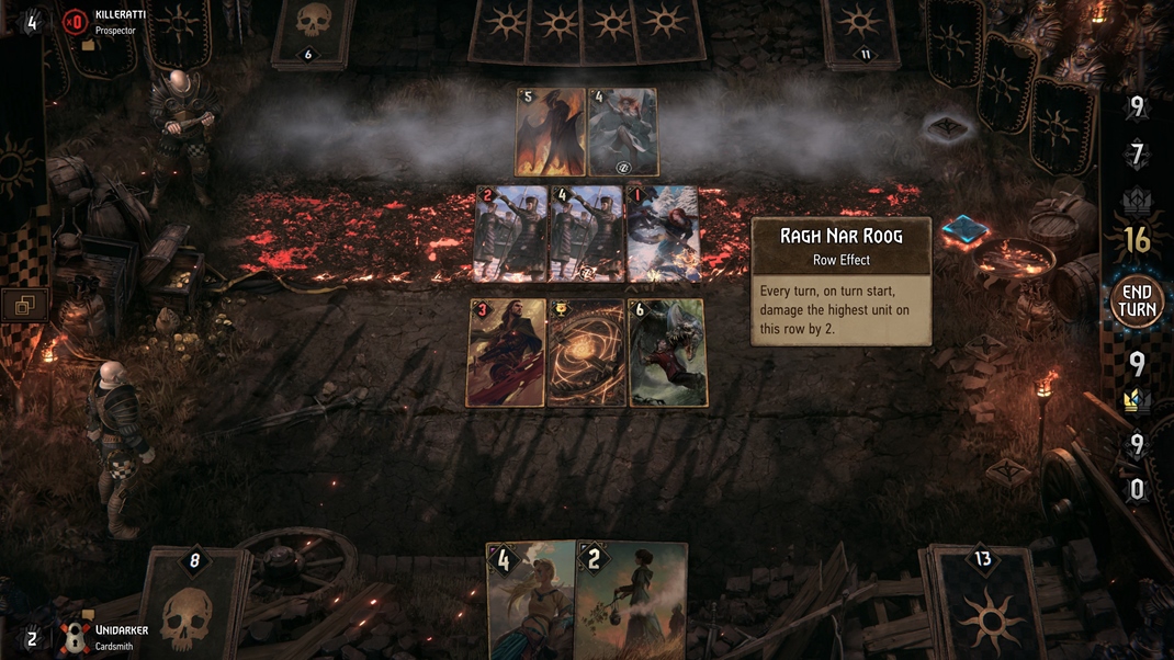 GWENT: The Witcher Card Game Línie protivníka sú zasiahnuté dvomi rôznymi efektmi, ktoré zraňujú jeho jednotky.