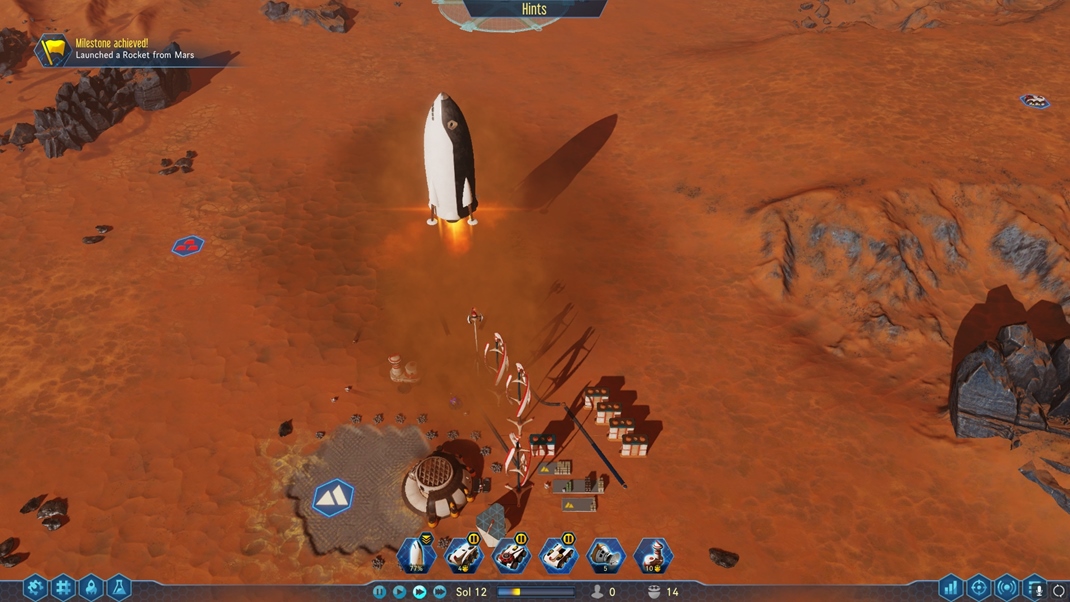 Surviving Mars Prvé budovy už máme postavené, raketoplán opúšťa Mars.