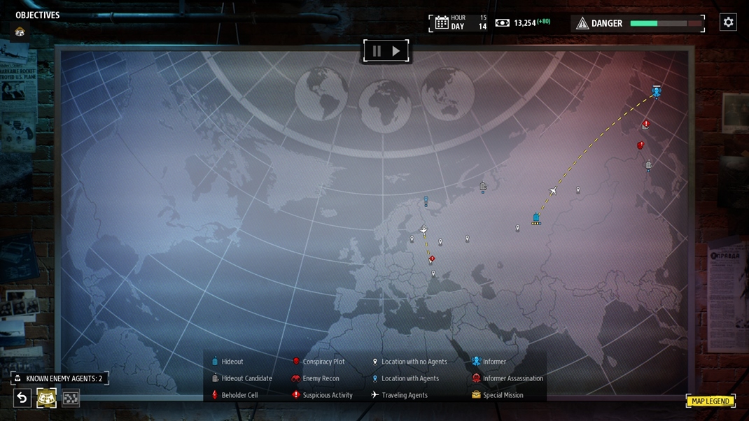 Phantom Doctrine Na globlnej mape cestujete na miesta s podozrivmi aktivitami.
