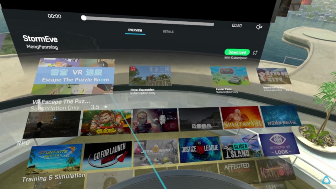HTC Vive Pro wireless Viveport u m aj svoju VR verziu s monosou VR preview pri niektorch tituloch.