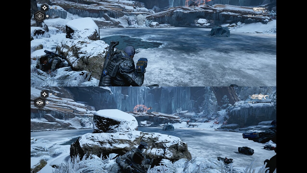 Gears 5 Pod nepriateľmi môžete zničiť ľad a elegantne sa ich zbaviť.