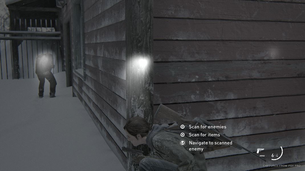 The Last of Us: Part II Pri stealth postupe si môžete pomôcť režimom načúvania.