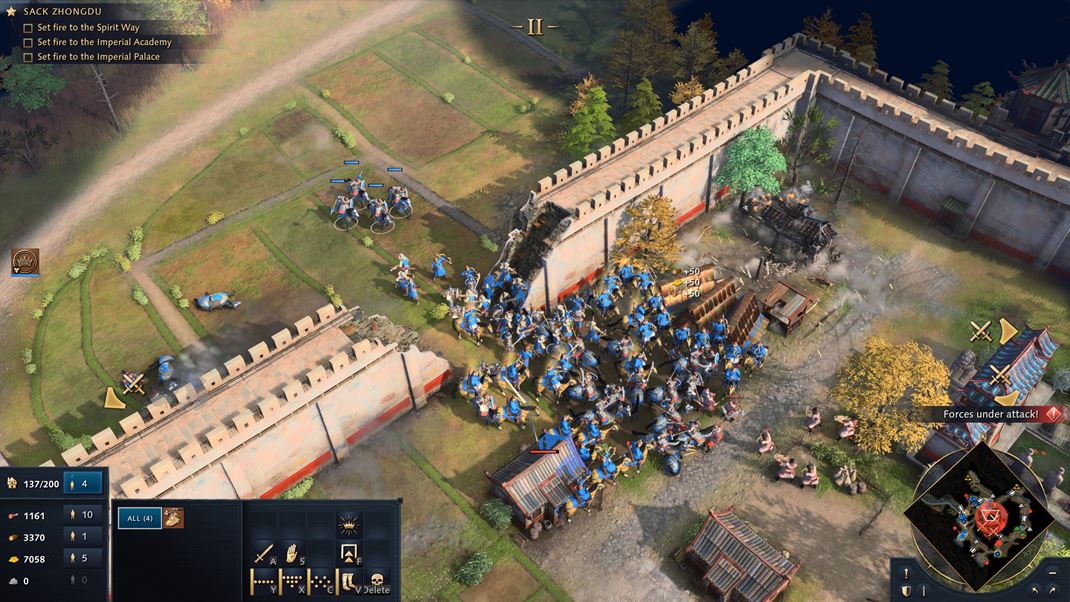 Age Of Empires IV Cez múry sa dá preniknúť pomerne rýchlo, pretože pechota po vylepšení hocikde postaví obliehacie stroje.