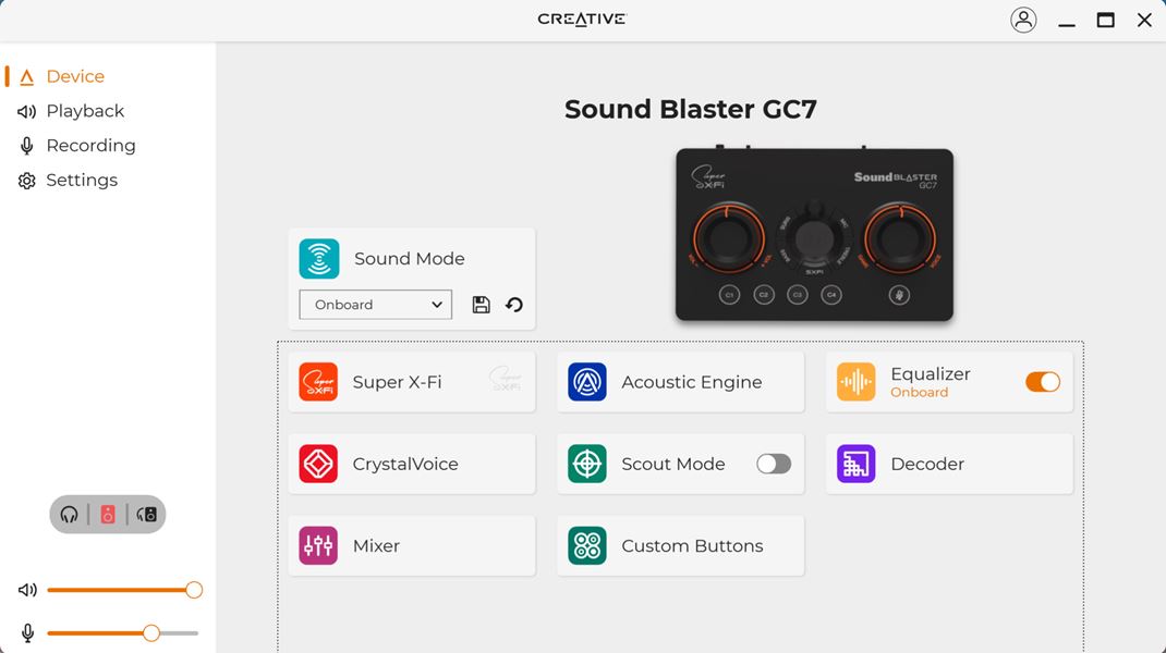 Sound Blaster GC7 Aplikácia vám na PC alebo mobile umožní detailne nastaviť zariadenie.