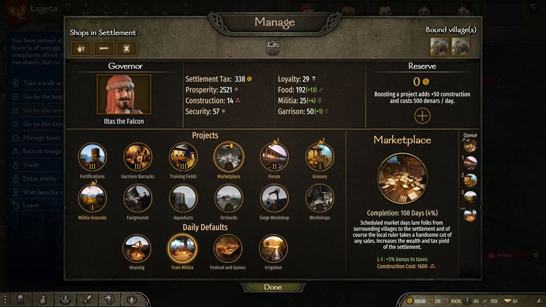Mount & Blade II: Bannerlord Manažment vašich miest a hradov má slušné možnosti.