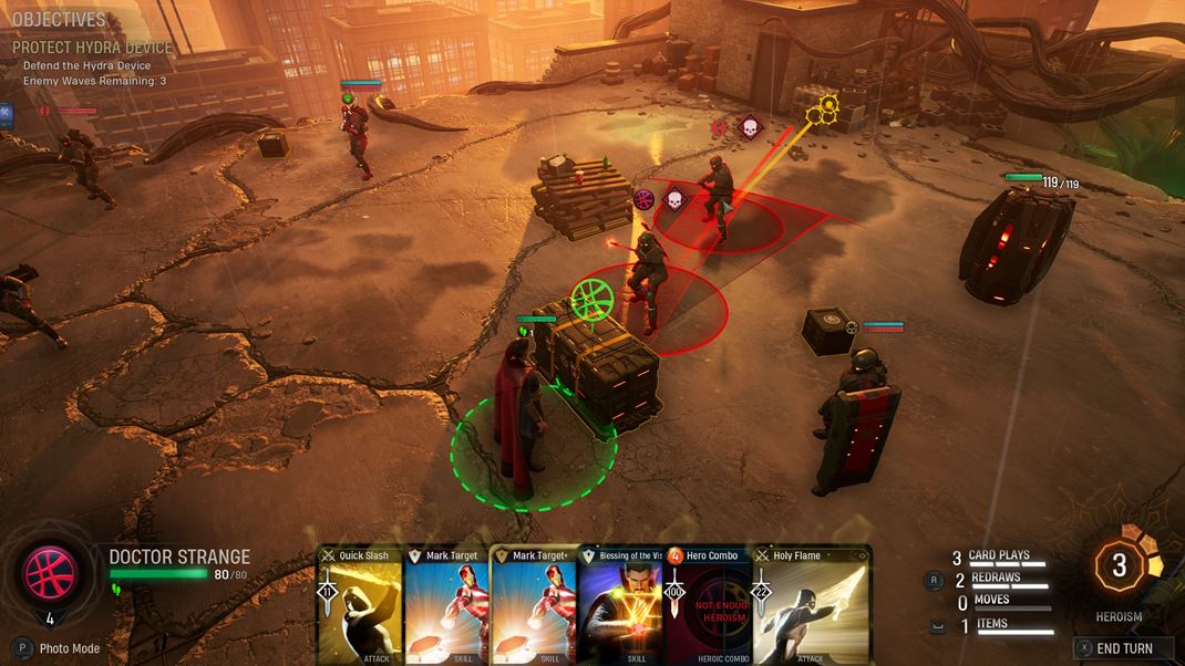 Marvel's Midnight Suns Objekty v teréne umožňujú použiť extra útoky aj bez kariet.