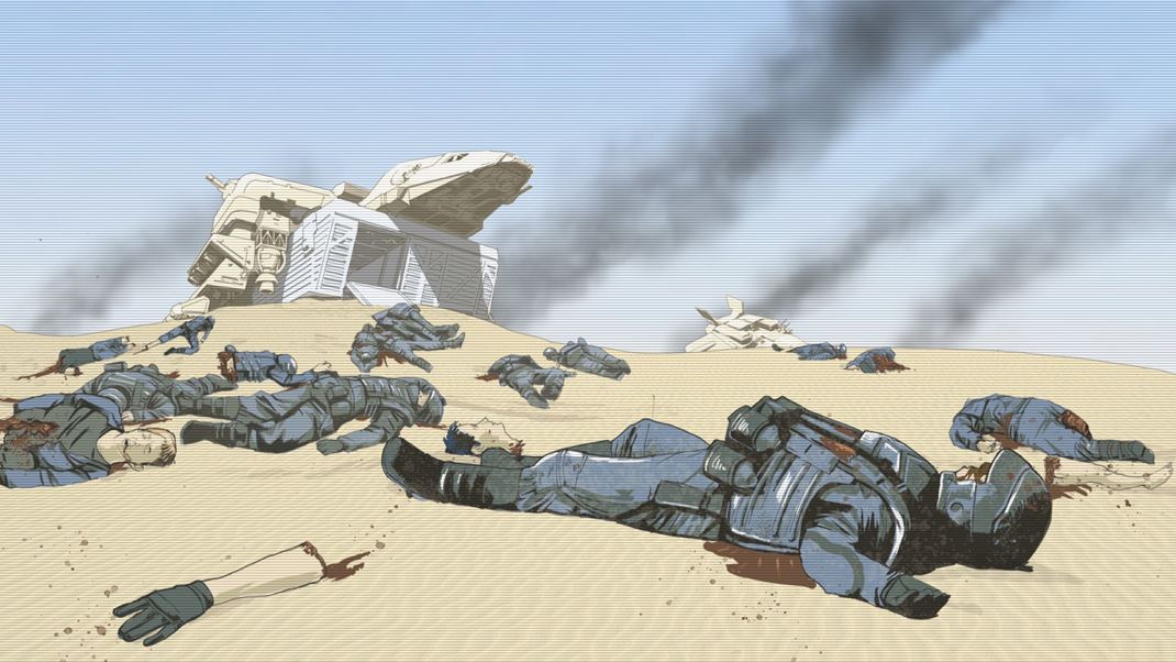 Starship Troopers: Terran Command Propagandistické videá v komiksovom štýle málokedy ukazujú takéto zábery, ale bez obetí to nepôjde.