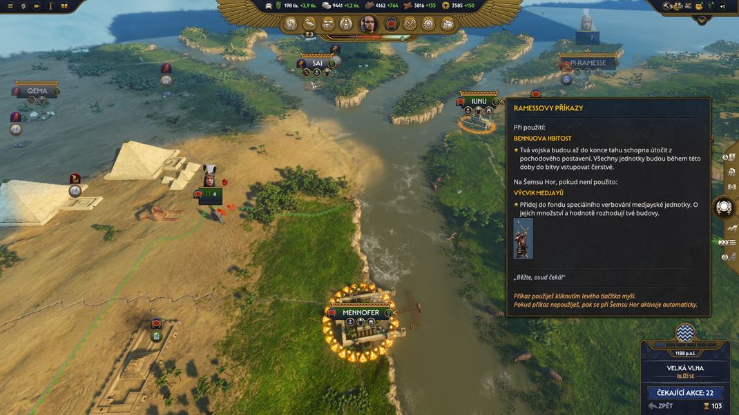 Total War: PHARAOH Cel uvatesk rozhranie je mon prepn do etiny.