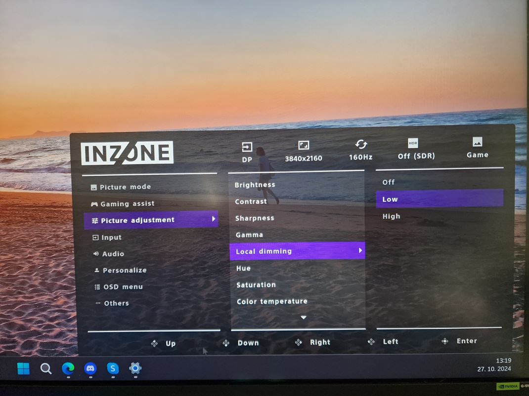 Sony Inzone M9 II  - 4K/160Hz Mini LED monitor Menu je hlboké a nastavíte tam všetko potrebné.