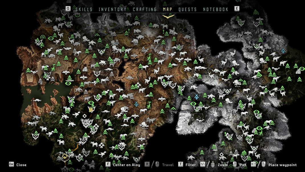 Horizon: Zero Dawn Remastered Mapa je rozsiahla aj ke rozmanitos loh a tak nie.