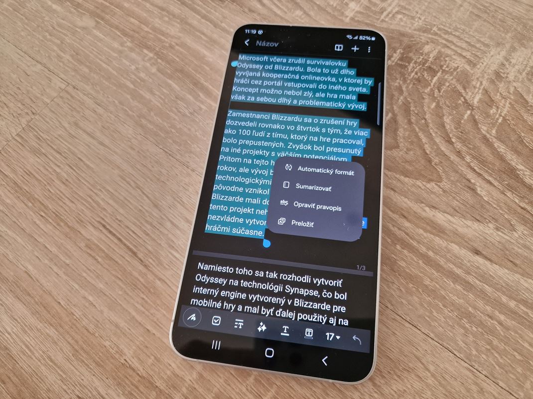Samsung Galaxy S24+ V zpisnku AI dostane alie monosti.  Rovnako s AI monosti priamo v klvesnici pri psan textu.