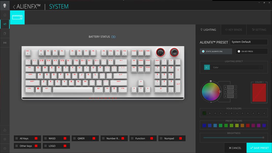 Hern klvesnica Alienware 920K  Na vber m irok klu farieb a efektov.