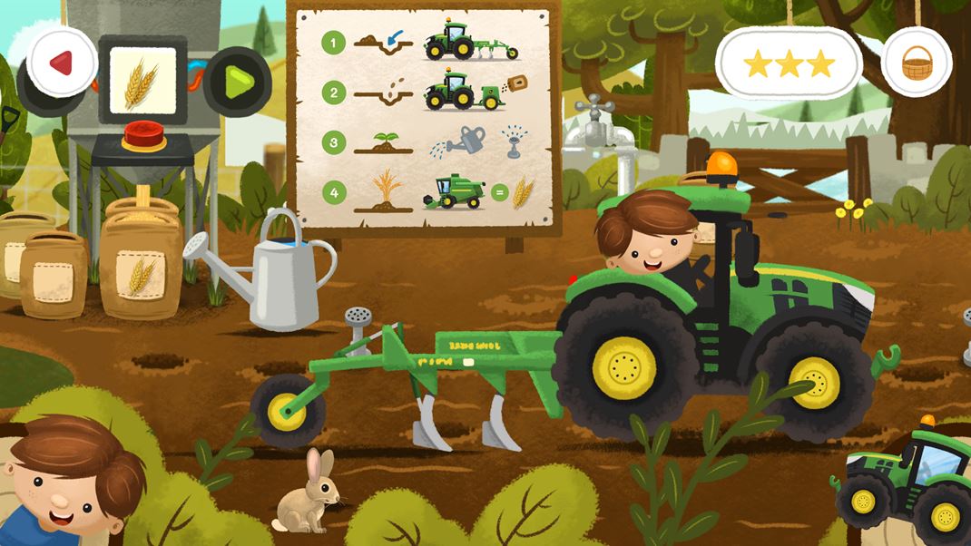 Farming Simulator Kids S traktormi John Deere ide vetko ahie.
