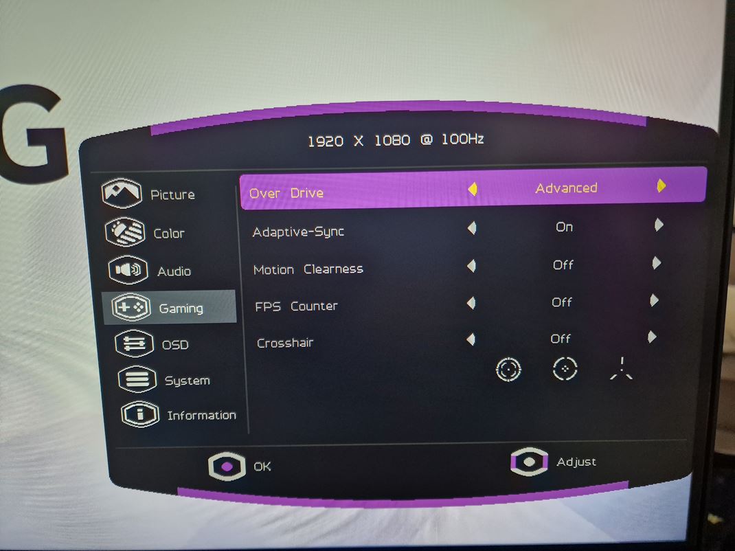 Cooler Master GA2701S Menu m aj hlbie hern nastavenia.