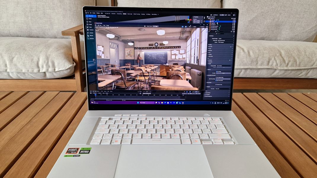 ROG Zephyrus G16 Rednering v blenderi zvlda vaka vkonej RTX 4070 bez problmov