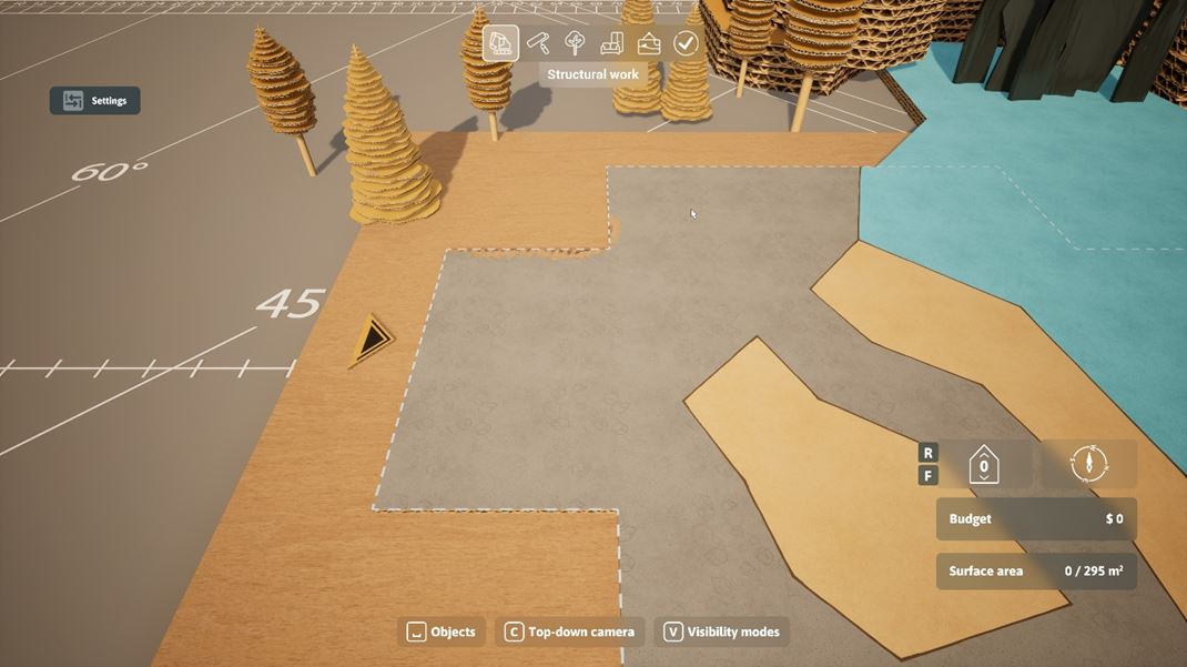 Architect Life: A House Design Simulator Takto vyzer pdorys a zaiatok stavania.