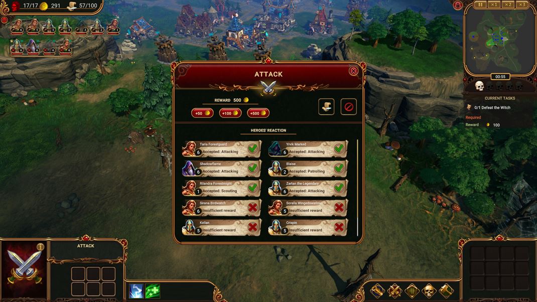 Lessaria: Fantasy Kingdom Sim Hrdinov priamo neovldate, treba im sbi odmenu v zlate a mus by dostatone vysok.