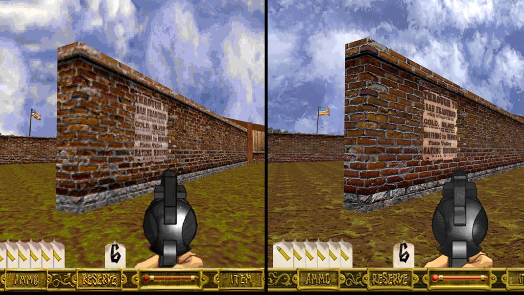 Outlaws + Handful of Missions: Remaster Porovnanie pvodnej grafiky a remasteru ukazuje hlavne lepie textry a jemnejie detaily.