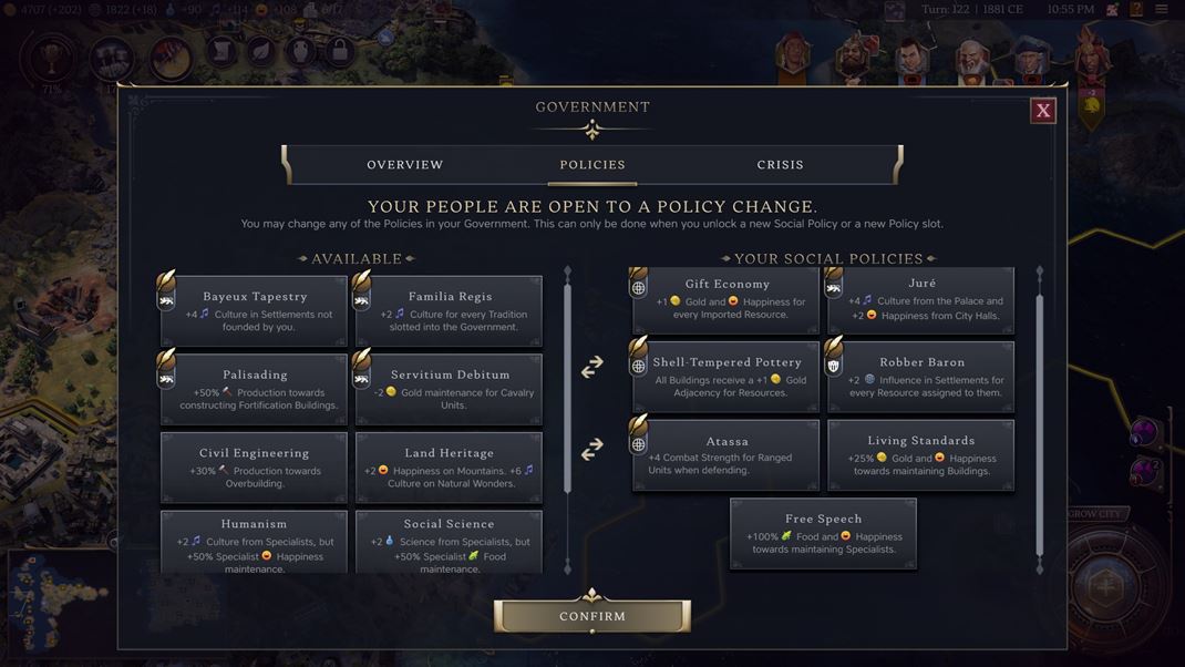Sid Meiers Civilization VII Vae politick rozhodnutia maj vznamn vplyv a mete ich priebene meni.