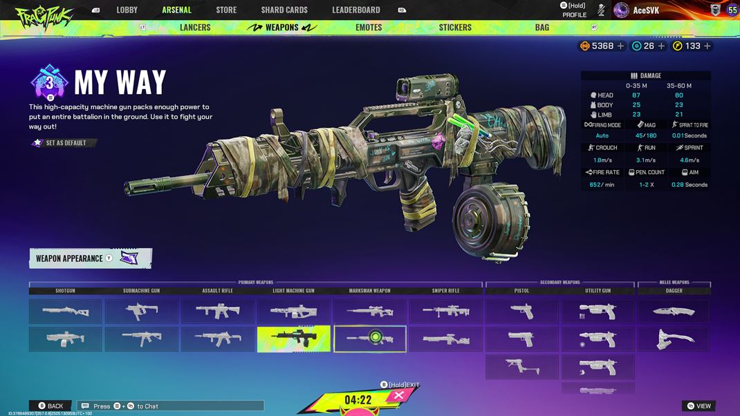 FragPunk Dleit je ovlda viacero typov zbran
