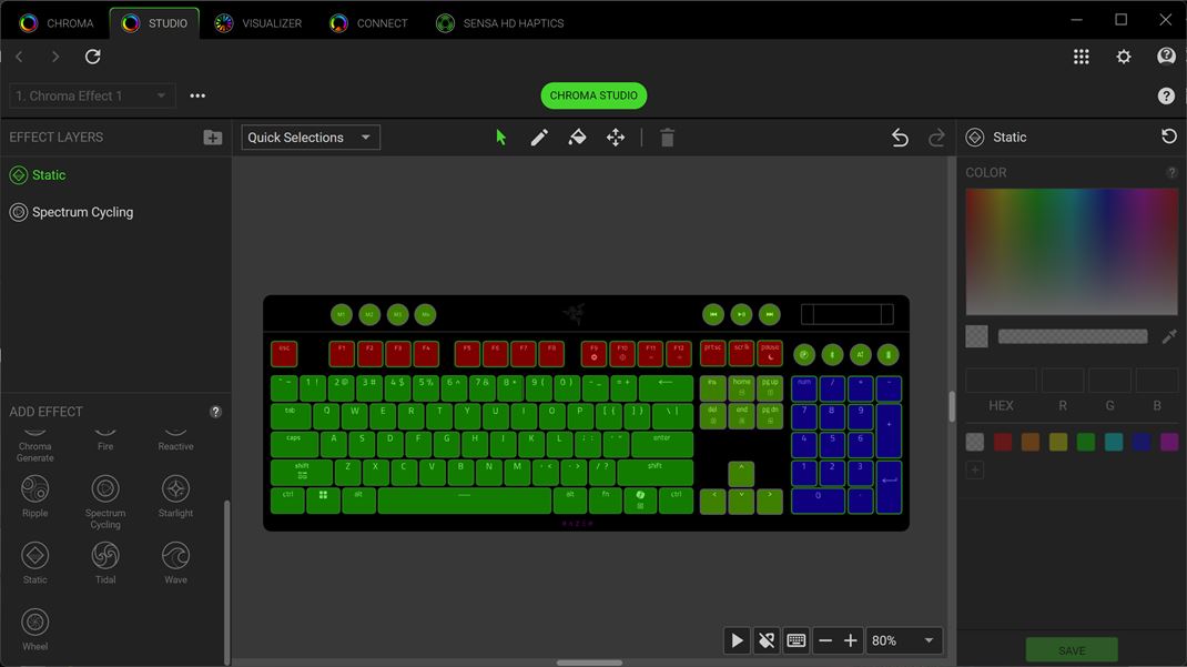 Razer BlackWidow V4 Low-profile Hyperspeed Samozrejme viete definova aj detailn nastavenie podsvietenia.