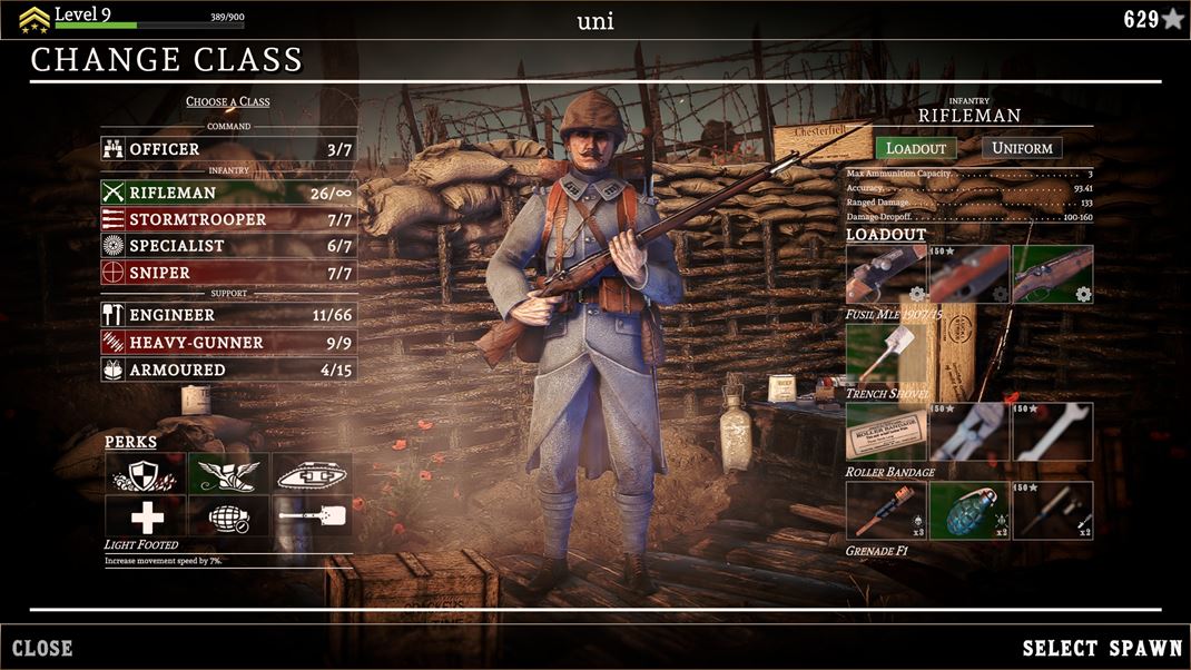 Over The Top: WWI Na v�ber je nieko�ko povolan� a m��ete si aj  zmeni� v�zbroj a uniformu.