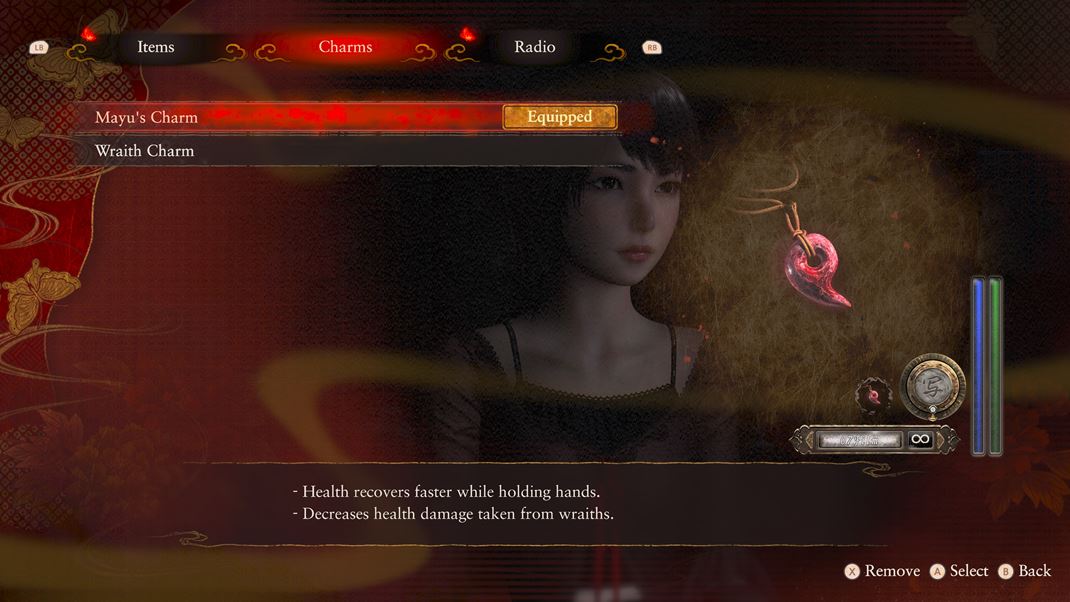 Fatal Frame II: Crimson Butterfly Remake  Pod�a situ�cie je vhodn� meni� aj talizmany
