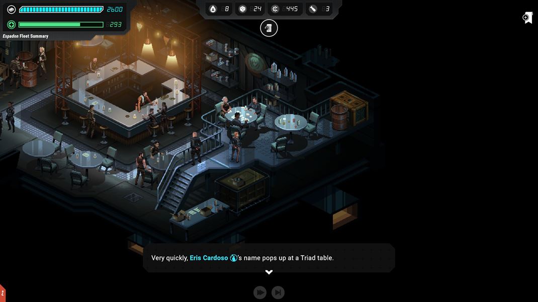 Battlestar Galactica: Scattered Hopes Pri poh�riku v bare sa dozviete zauj�mavosti z flotily alebo dohodnete zauj�mav� biznis.