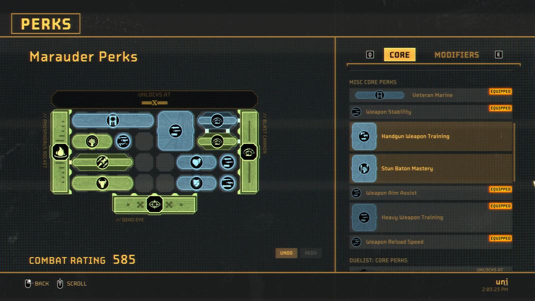 Aliens: Fireteam Elite 2 Perky op� vklad�te do vyhraden�ch slotov vo forme dielikov.