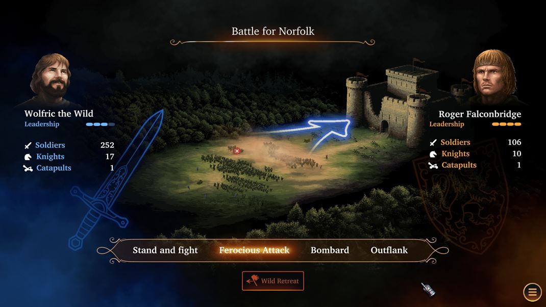 Defender of the Crown: The Legend Returns V bitk�ch m��ete pou�i� z�kladn� taktick� mo�nosti.